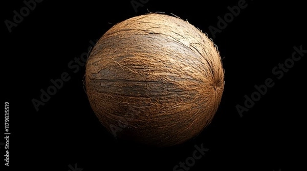 Fototapeta A close-up view of a coconut showcasing its unique texture and natural fibers.