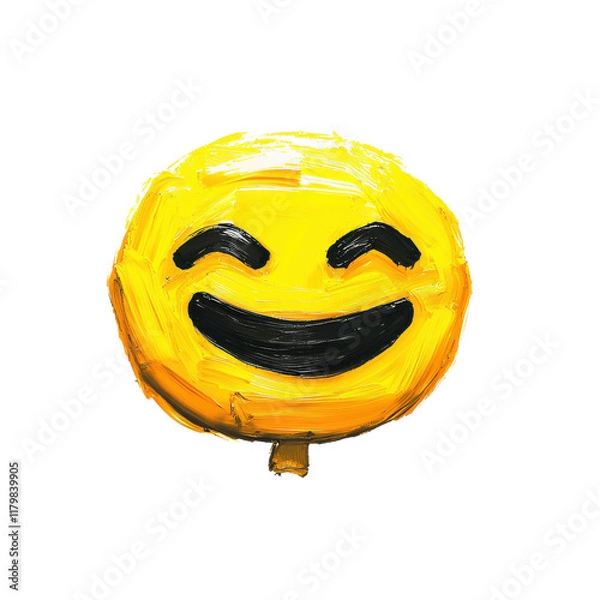 Fototapeta Happy emoji with smiling face in oil brush detail, cartoon style  with clipping path