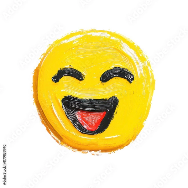 Fototapeta Happy emoji face with joyful expression, painted in bright colors  with clipping path
