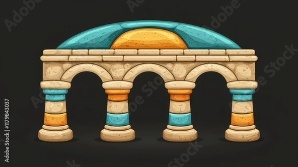 Obraz Ancient Stone Archway with Columns Game Asset Cartoon Style Egyptian Design Fantasy Architecture