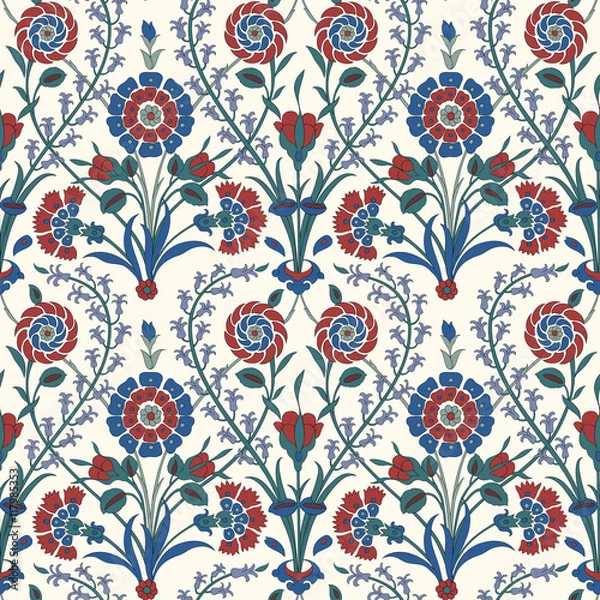 Fototapeta Floral pattern for your design. Traditional Arabic seamless ornament.  Iznik. Vector. Background.