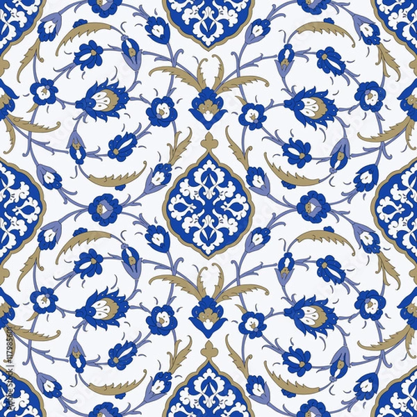 Fototapeta Floral pattern for your design. Traditional Arabic seamless ornament.  Iznik. Vector. Background.