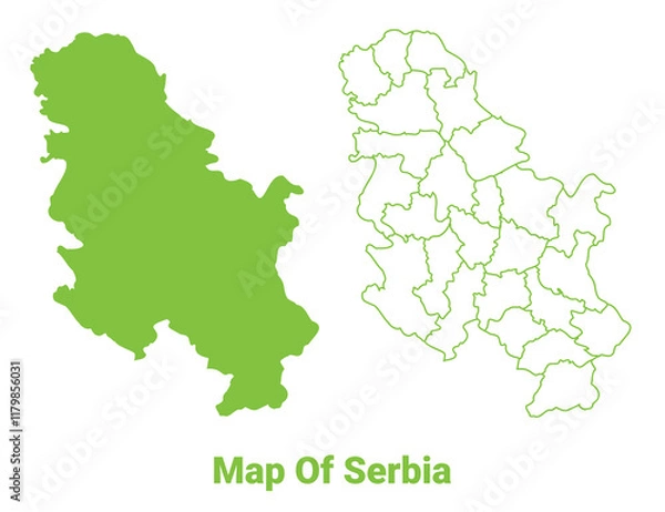 Fototapeta Green Serbia map outline and flat vector illustration