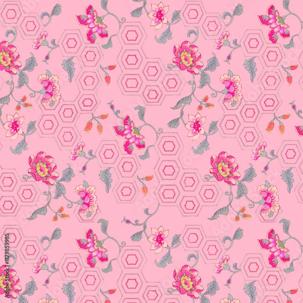 Obraz abstract Ethnic ikat art Seamless pattern on patchwork background with flower.