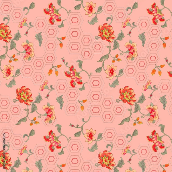 Obraz abstract Ethnic ikat art Seamless pattern on patchwork background with flower.