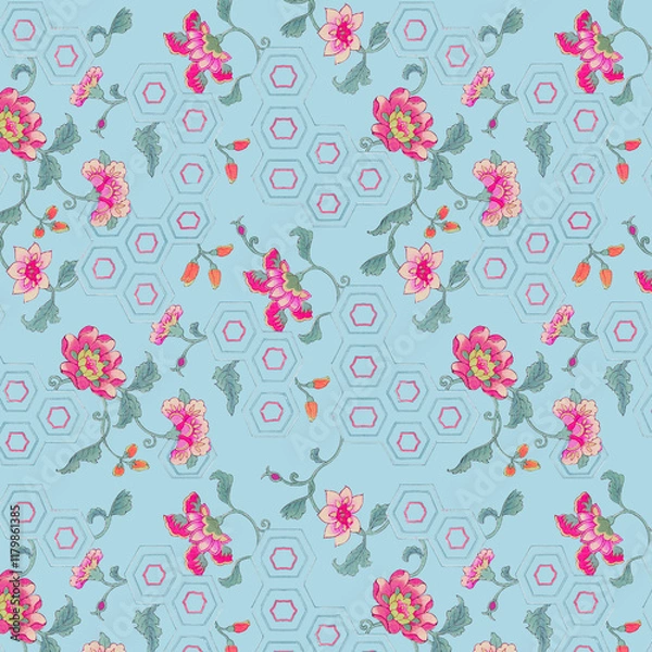 Obraz abstract Ethnic ikat art Seamless pattern on patchwork background with flower.