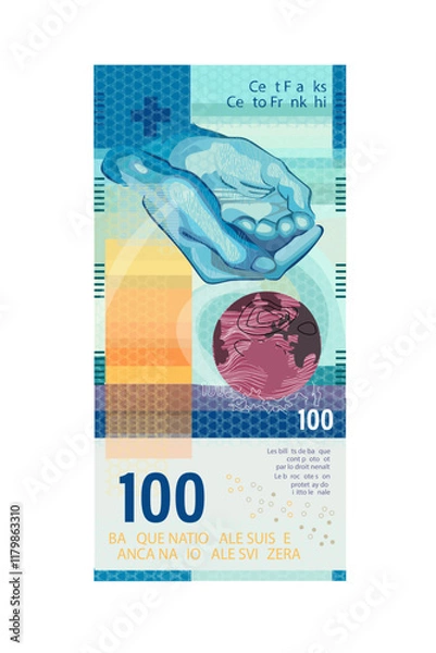 Fototapeta Vector stylized image of 100 Swiss francs paper bill