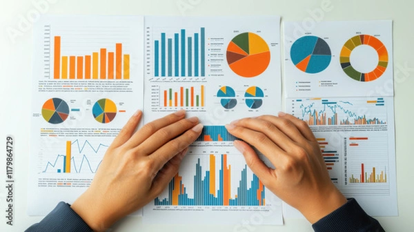 Fototapeta Organizing financial reports with colorful charts and graphs