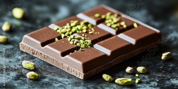 Fototapeta Chocolate bar with pistachio toppings close-up  .