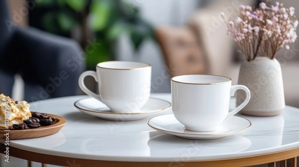 Obraz Elegant Coffee Cups on a Stylish Table Setting