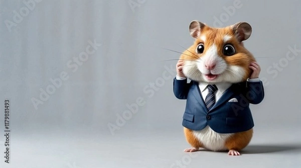 Fototapeta cartoon style hamster in a suit with a cheerful look for office themed illustrations
