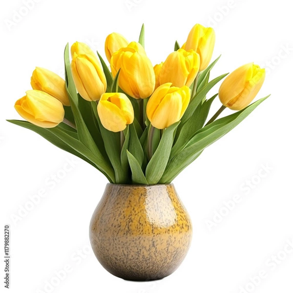 Fototapeta Yellow tulips in a vase isolated on transparent background
