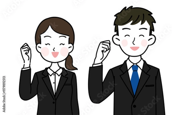 Fototapeta イラスト素材: ガッツポーズをする社会人　シンプルでかわいいイラスト素材
