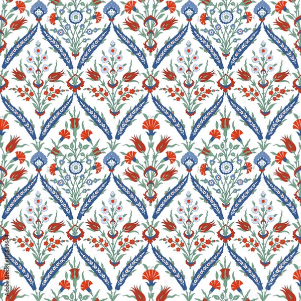 Fototapeta Floral pattern for your design. Traditional Arabic seamless ornament.  Iznik. Vector. Background.