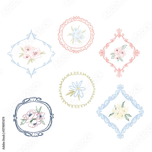 Fototapeta Collection of hand-drawn floral frames in vintage style. Perfect for invitations, wedding stationery, greeting cards, and elegant design projects
