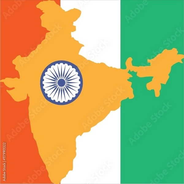 Obraz celebrating the Indian festival for Indian freedom fighters on 26 January and 15 August with the Indian flag and map or India gate wallpaper 
