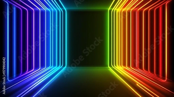 Fototapeta Rainbow Neon Lights Form Abstract Corridor