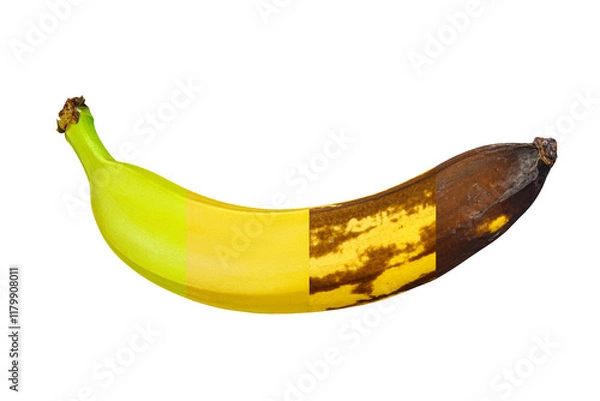 Fototapeta Ripening Stages of a Banana on a White Background Without a Shadow. Conceptual Image 