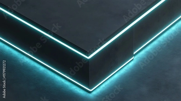 Fototapeta Abstract Dark Surface Neon Lights Geometric Design