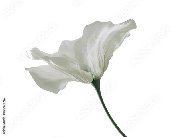 Fototapeta Elegant white flower on a stem, isolated on white background.