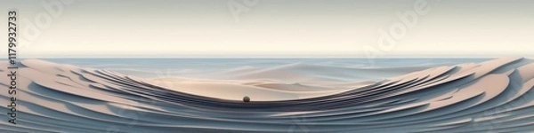 Fototapeta A serene landscape featuring soft, flowing sand dunes against a tranquil sea, evoking a sense of calm and timelessness.