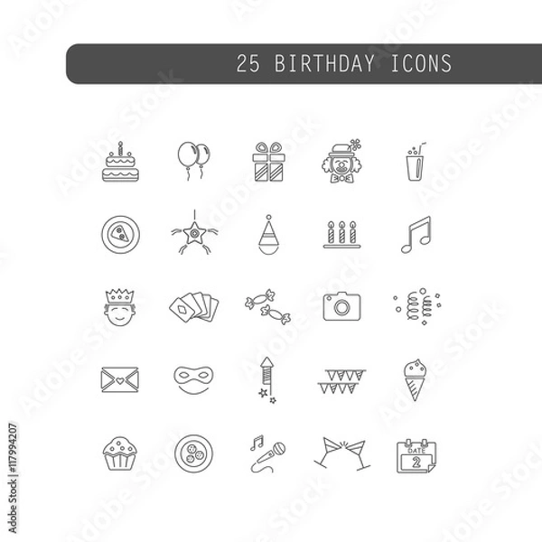 Fototapeta Conjunto de iconos de fiesta de cumpleaños