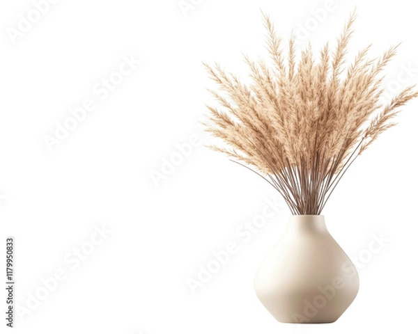 Obraz Pampas grass in a minimalist vase on a white background.