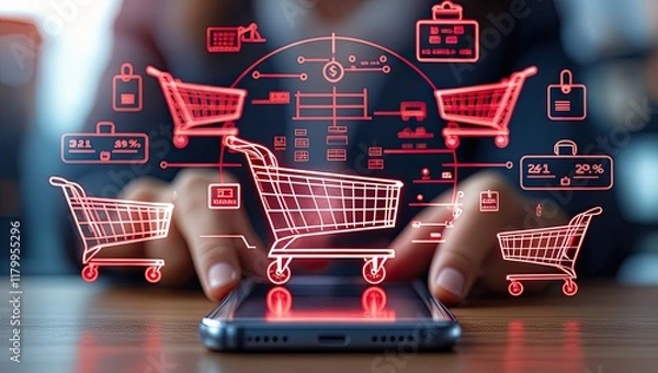 Fototapeta Digital business process management: innovations and analytics using modern technologies and data visualization in the form of holograms