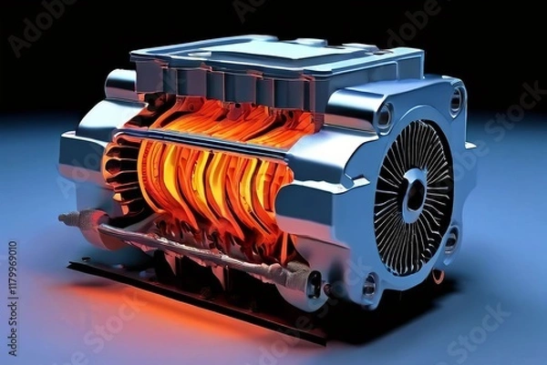 Fototapeta a diagram of a car engine with radiative heat transfer from the