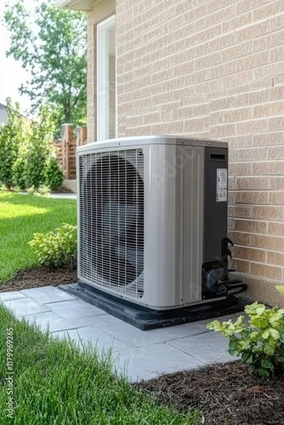 Fototapeta This outdoor heat pump maximizes energy savings and maintains comfortable indoor temperatures. Its ecofriendly, efficient, and sustainable, making it a smart investment for your home