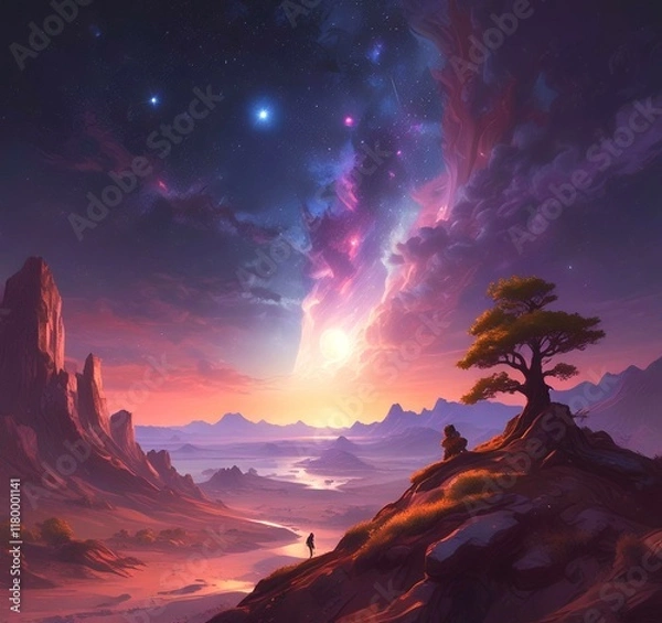 Obraz Illustration of outer planet with starry galaxy.