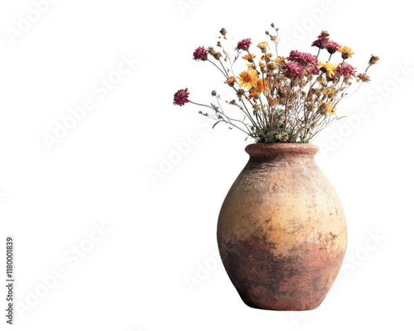 Obraz Vintage vase filled with dried flowers on a white isolated background.