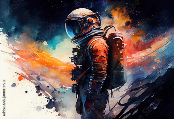 Fototapeta astronaut in outer space., watercolor style 