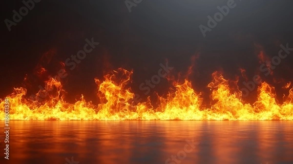 Fototapeta Burning frame with flames on black background with copy space.	