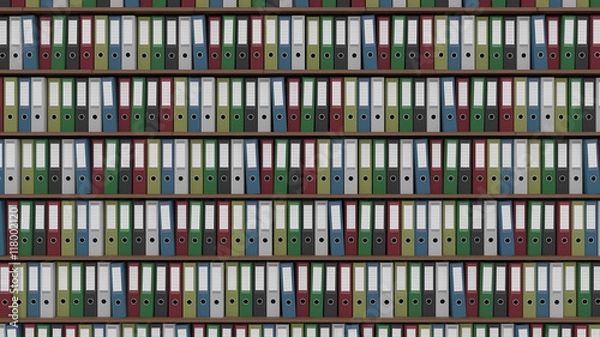 Fototapeta Big archive full of colored office binders, CGI