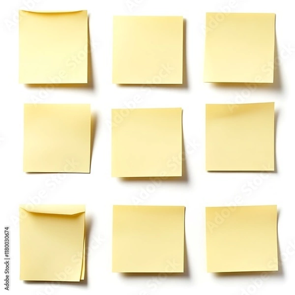 Fototapeta Yellow sticky notes isolated on white background. Top view. Flat lay.