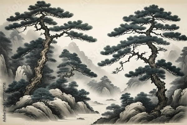 Fototapeta there are two trees that are standing in the middle of a mountain