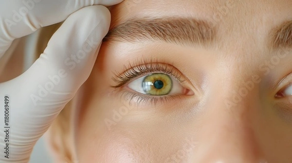 Obraz Hyper-realistic close-up of a woman undergoing eye examination in a clinical setting