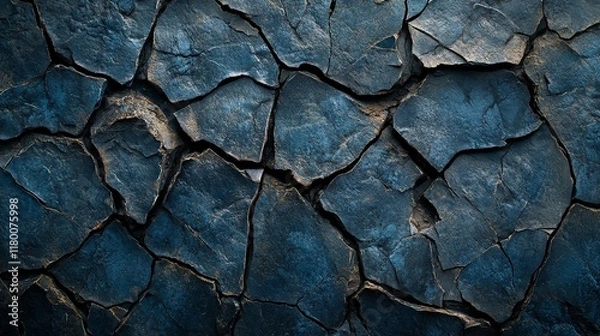 Fototapeta Close-up texture of dark blue slate rocks, showcasing rough cracked layers. Ideal for backgrounds, geology presentations, or design projects requiring a natural, earthy tone.