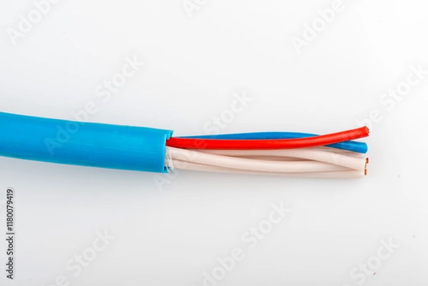 Obraz Copper electric cable isolated on white background. Copper electric wires.