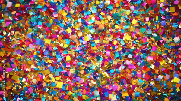 Fototapeta Colorful birthday and carnival party confetti background. Generative AI