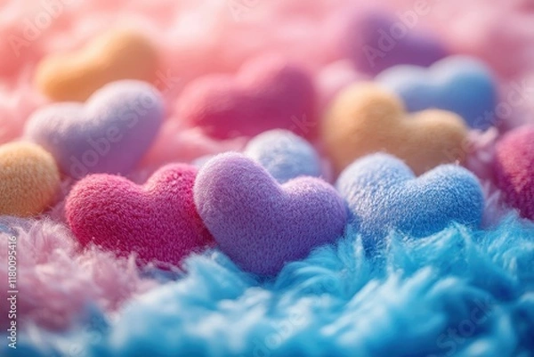 Fototapeta Colorful hearts scattered across a soft,