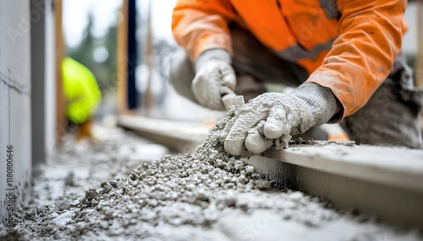 Fototapeta Apartment construction process including precise plasterboard installation for renovation projects  -