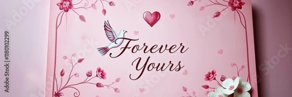 Fototapeta Forever Yours Valentine's Card with Elegant Floral Design and Heart Accents Conveying Love and Affection