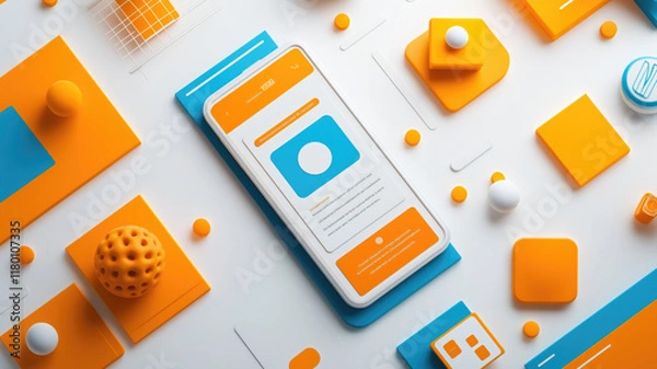 Fototapeta Modern user interface design template. Conceptual mobile phone screen mock-up for application interface. Orange blue white.