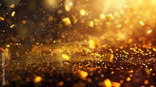 Fototapeta Glowing Gold Confetti and Stars Illuminate Celebration Vibes, Generative AI