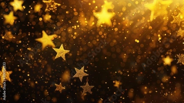 Fototapeta Glowing Gold Confetti and Stars Illuminate Celebration Vibes, Generative AI