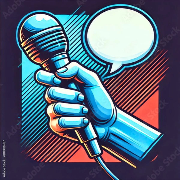 Fototapeta Hand Holding Microphone with Message Bubble