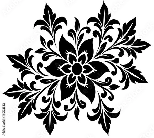 Fototapeta A  floral pattern on a white background. floral abstract background. Ornate black and white floral design for decorative use.