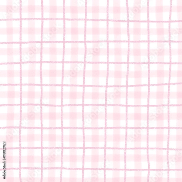 Obraz Pink Plaid Gingham Hand Drawn Background Pattern Overlay